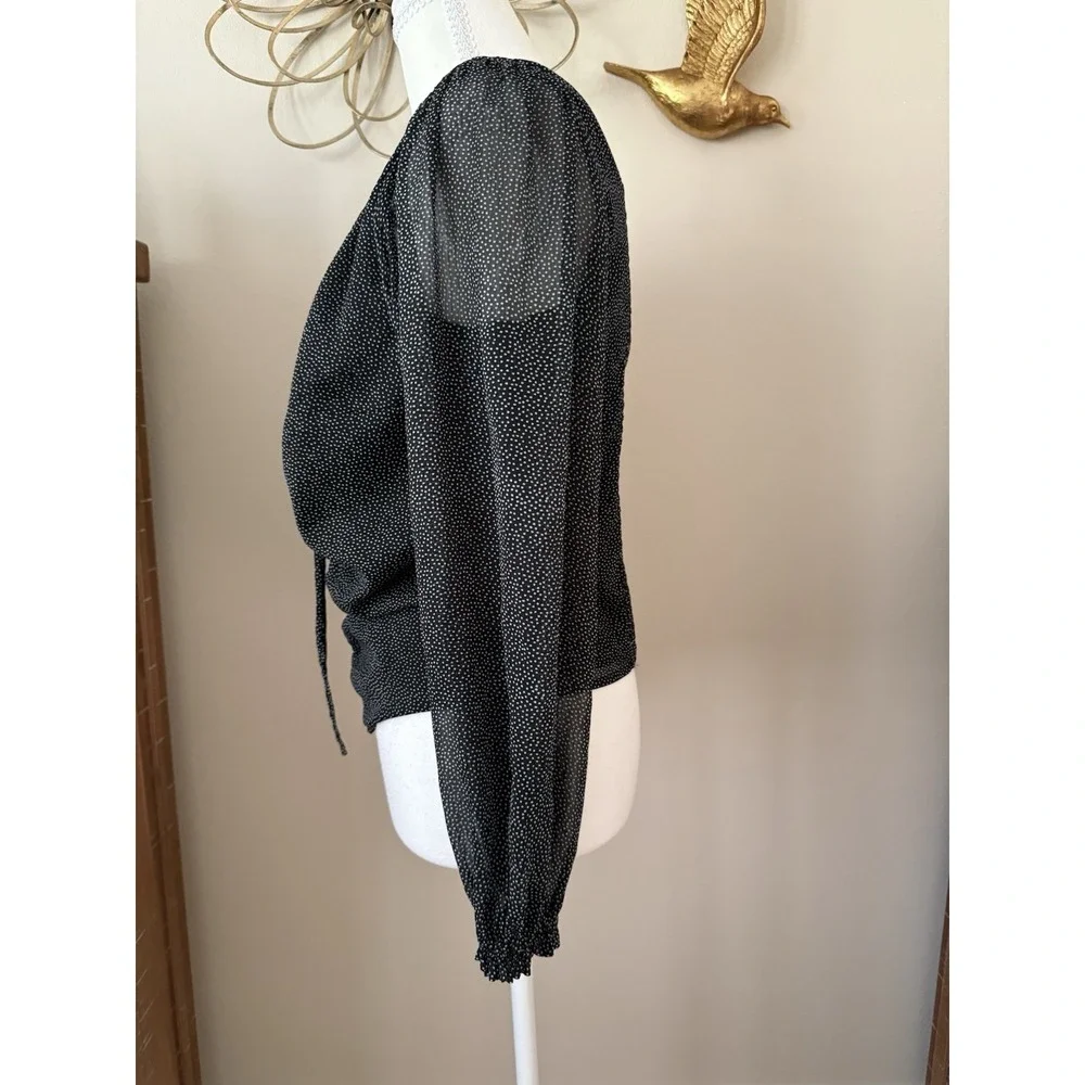 Abercrombie & Fitch Ruched Blouse Black White Polka Dot Puff Sleeve Medium